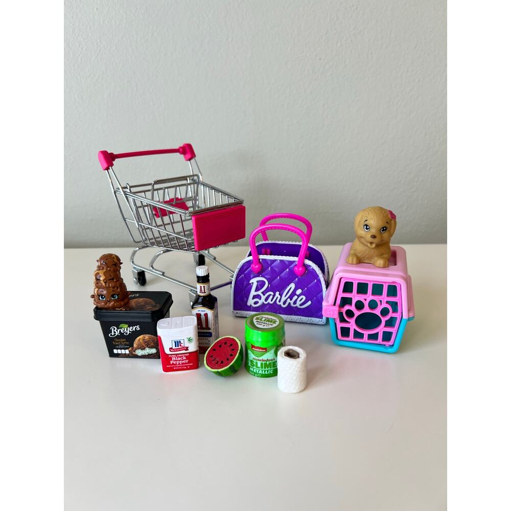 Mini Chrome Shopping Cart Silver Pink 4.5" Tall Storage Utility Toy Lot